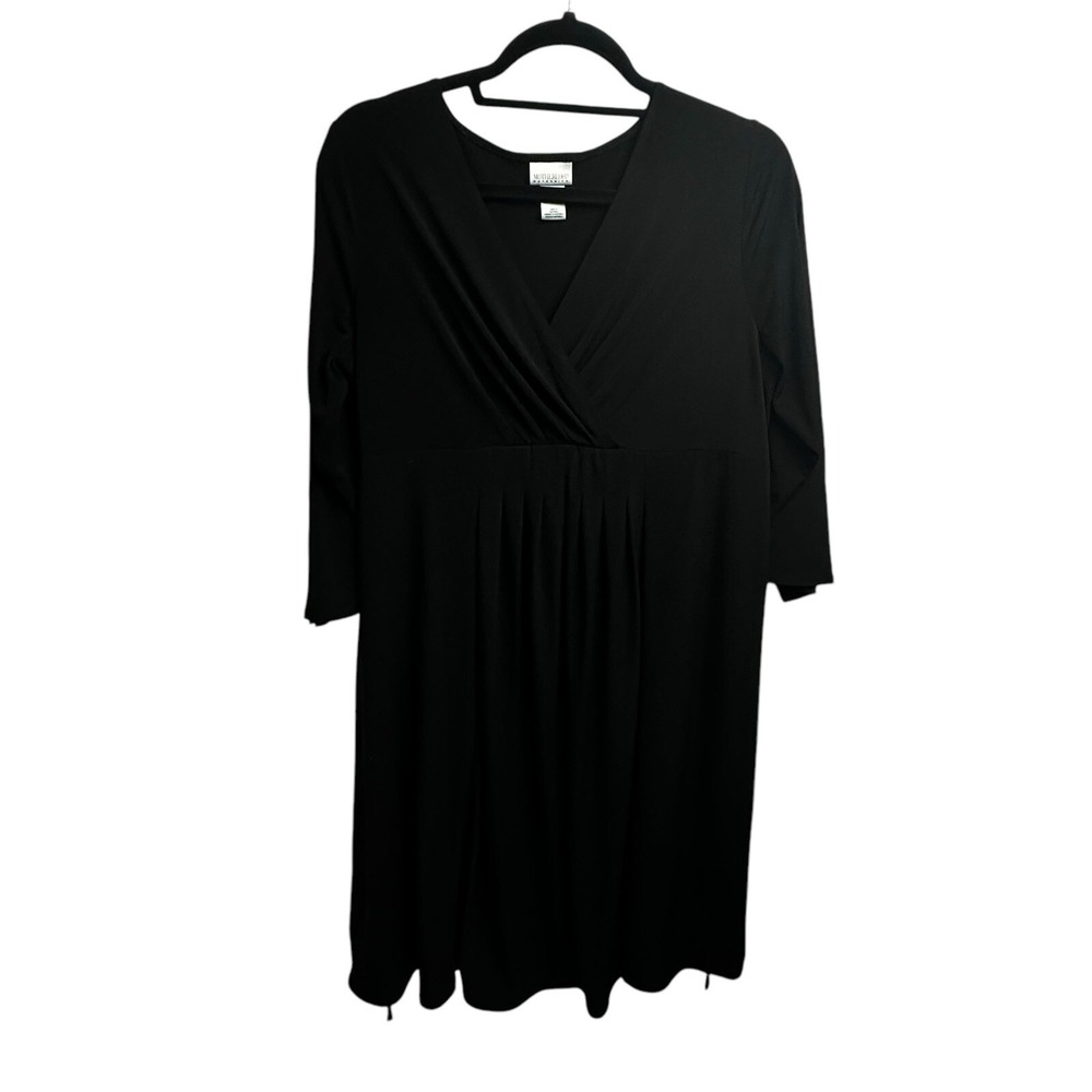 Motherhood Maternity Dress Sz Large Black Long Sleeve Stretch Waist Tie